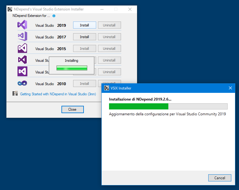NDepend - Tool di installazione dell'estensione di Visual Studio