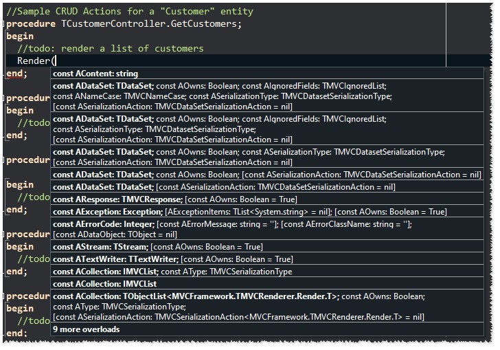 DelphiMVCFramework Official Guide - Tutti gli overload del metodo Render